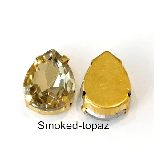 Smoked-topaz Каплевидные стразы из разноцветного стекла с золотым клешом, хрустальные стразы для пришивания, блестящие стразы для одежды B1025 - Цвет: Smoked-topaz