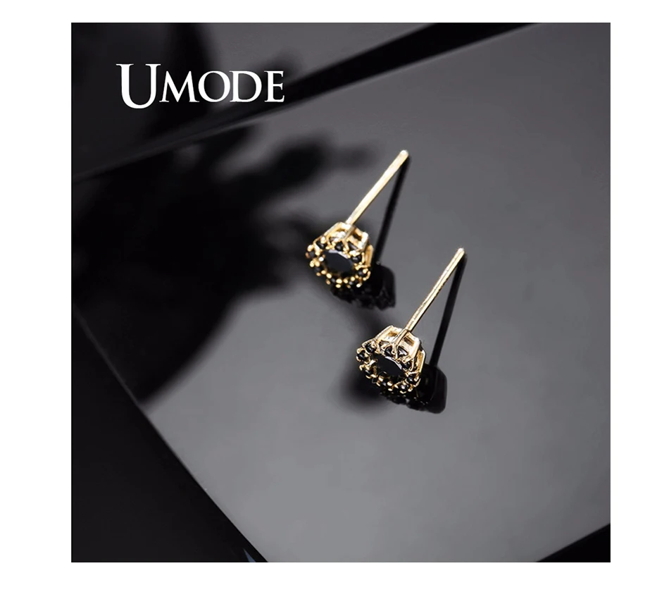 UMODE Черный CZ 925 пробы серебряные серьги-гвоздики для женщин классический золотой цвет цветок ювелирные изделия pendientes de plata de ley ULE0412