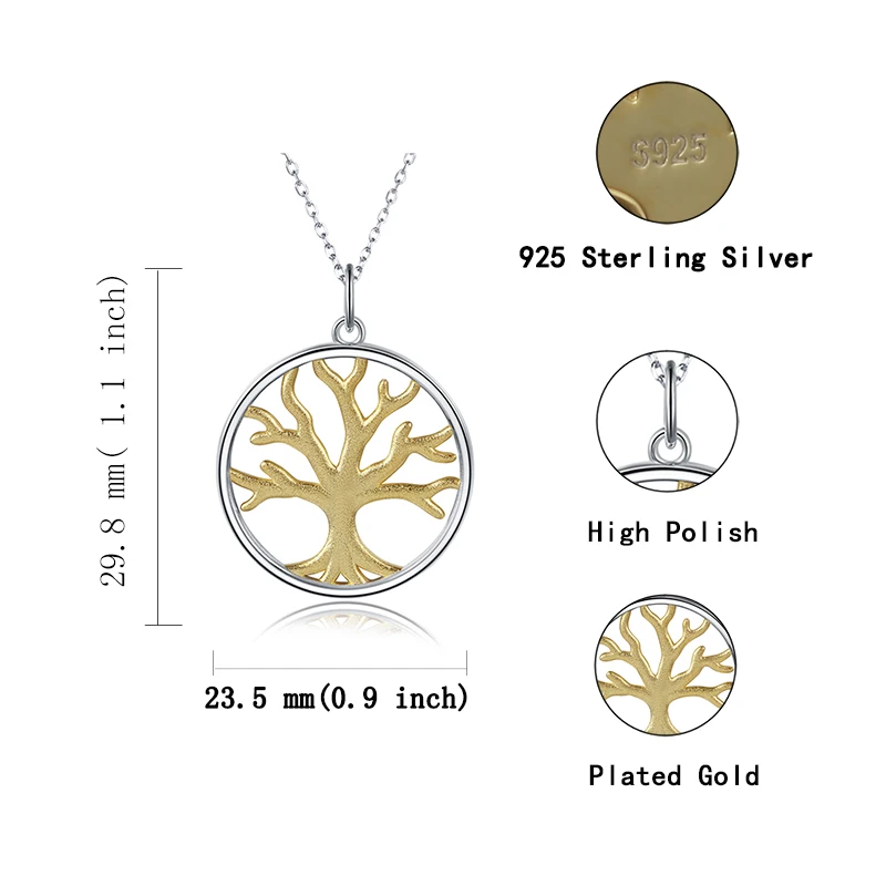 StrollGirl новый 100% 925 стерлингового серебра 18kgold Древо жизни семьи ожерелья с