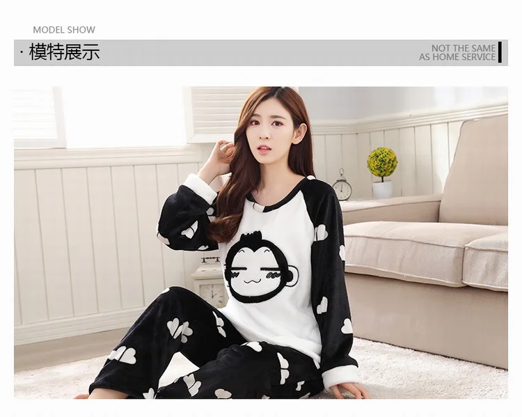 Женщины фланель зима мультфильм пижамы наборы | Женская одежда