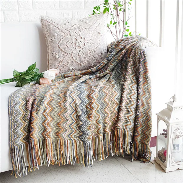 Coffee Скандинавские богемные рябь пледы Одеяло Диван Декоративные Slipcover Cobertor сшивание многофункциональные сшивание синие одеяла - Цвет: Coffee