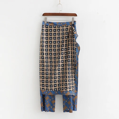 pants Повседневный костюм женский весенний с длинными рукавами Свободная блузка рубашка клетчатая юбка брюки шарф сшивание широкие брюки из двух частей - Цвет: pants