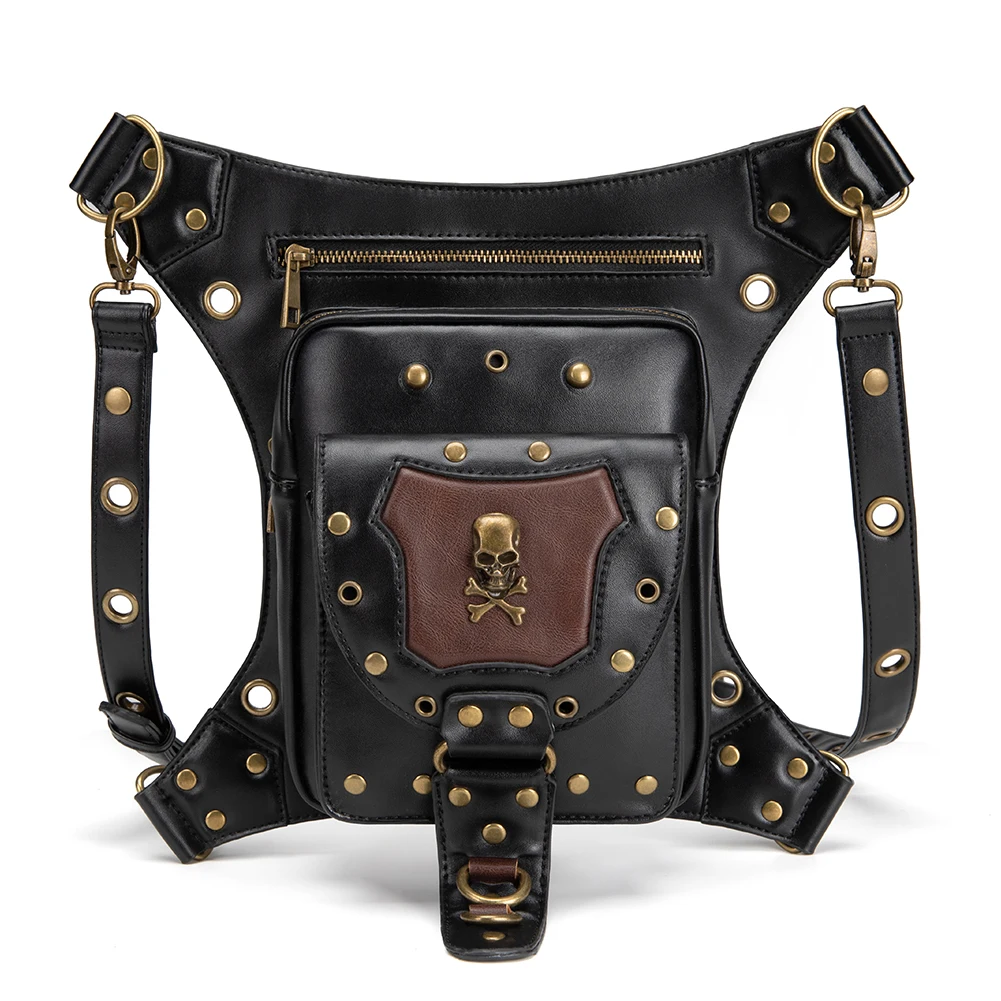 

Norbinus Women Skull Rivet Waist Bags Gothic Steampunk Drop leg Bag Men Punk Rock Belt Fanny Packs Motorcycle Thigh Hip Pouch