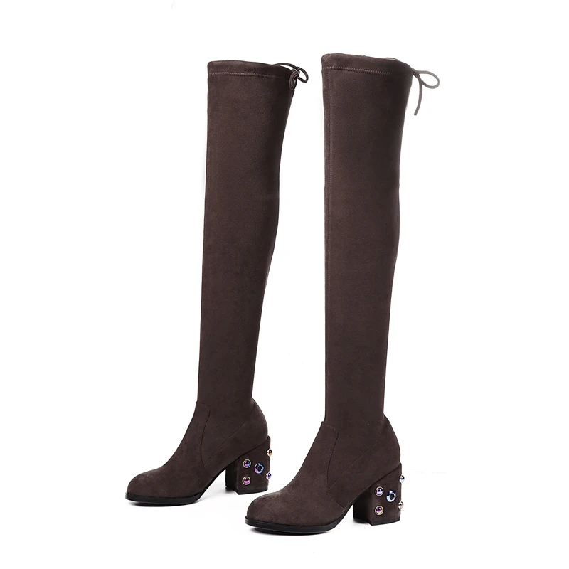 ENMAYLA/женские Сапоги выше колена с квадратным носком и эластичной лентой Zapatos De Mujer