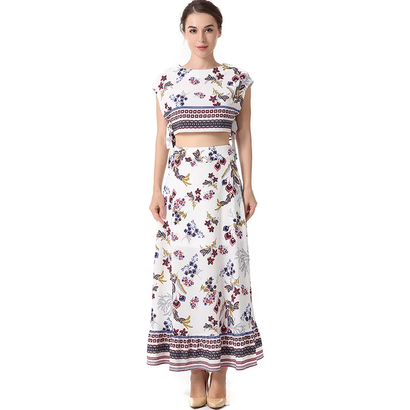 

2018 Summer Lady Sexy Two-piece Slings and pants Beach Holiday Floral Print backless Off Shoulder Two-piece Cropped pants 735