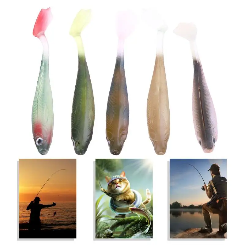 5 шт. силиконовая Мягкая приманка для рыбалки Пластик приманки ловли рыбы 3D глаза