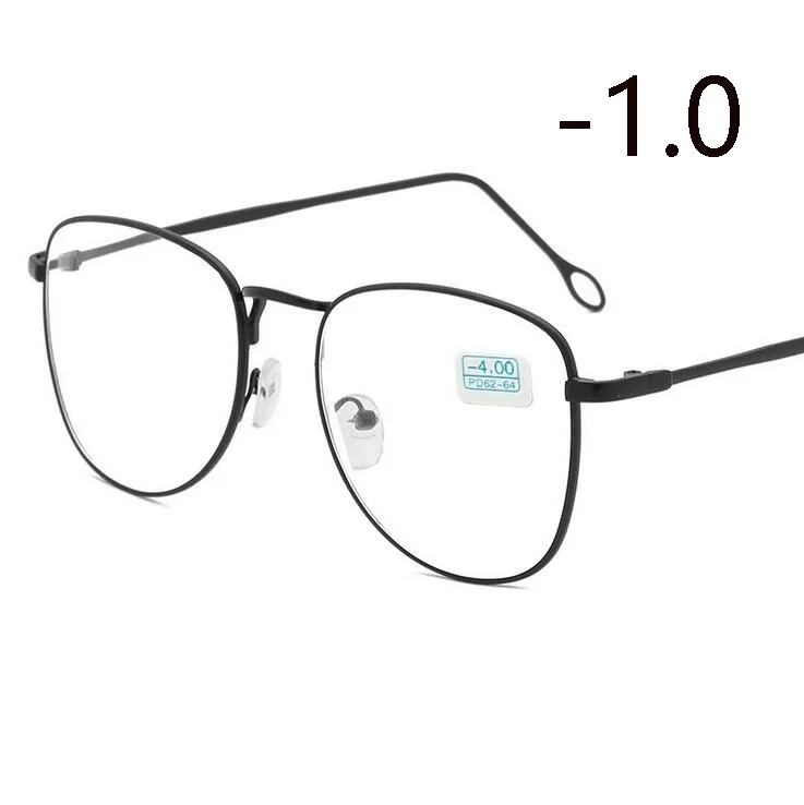 Myopia 100 Ретро очки для близорукости с металлическим покрытием, для женщин и мужчин, овальные диоптрийные очки по рецепту, Черная/Серебристая/Золотая оправа-1,0-1,5-2,0-4,0 - Цвет оправы: Myopia 100