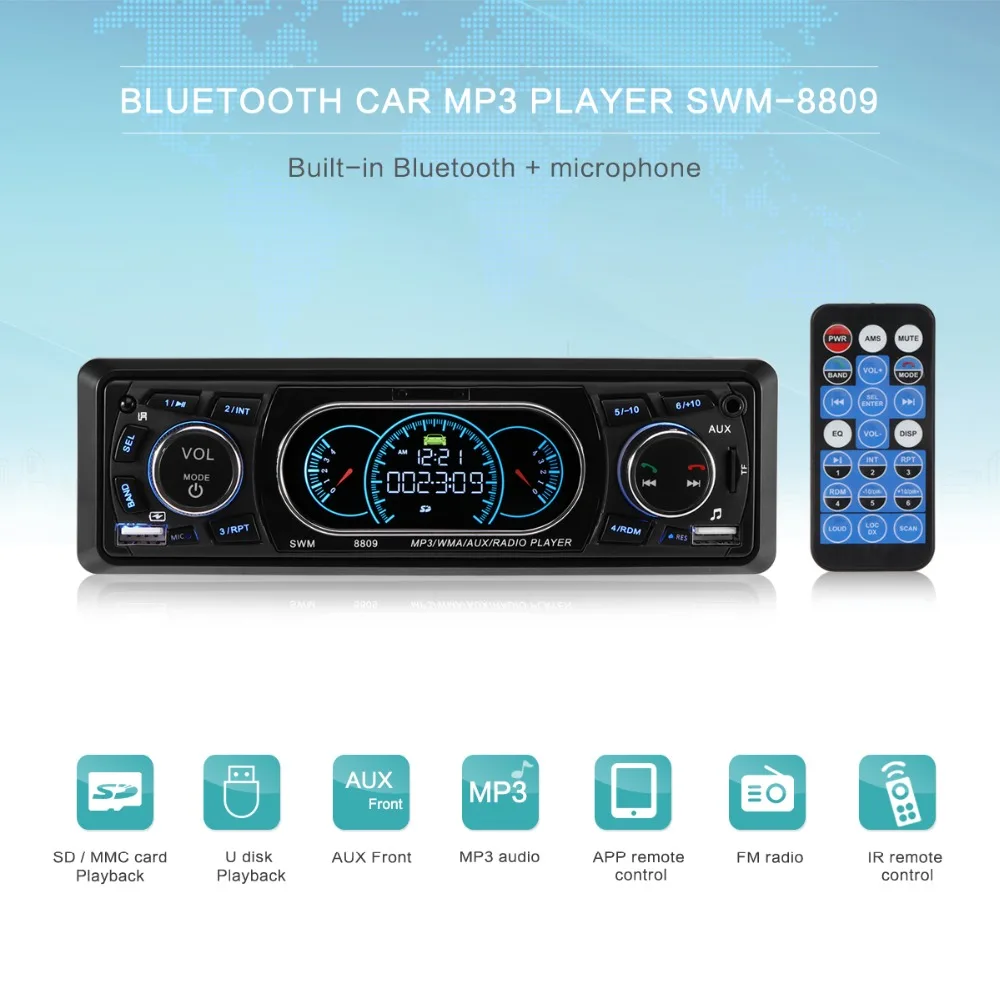 Автомагнитола 1 Din с Bluetooth MP3 плеер поддержкой USB/TF/AUX/FM приемник беспроводным