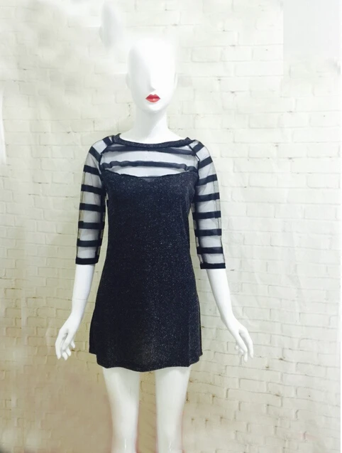 

Sexy Black Striped Sequined Dress Popular Fall Half Sleeve Backless Sheath Bodycon Night Club Elbise Roupas Feminina 2016 VN127