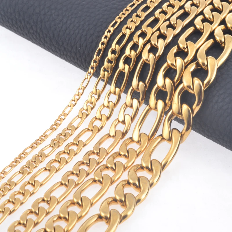 Lenght customized 3-11.5mm wide Gold color 316L stainless steel Figaro cuban link chain necklaces women&ampmen fashion jewelry | Украшения