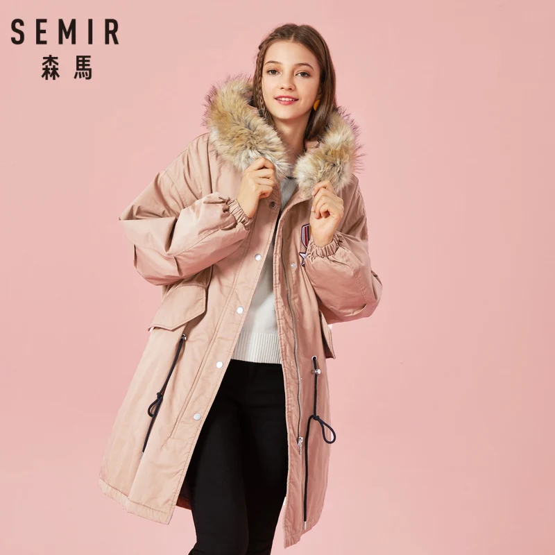 SEMIR Женская 100% хлопчатобумажная с мягкой набивкой парка капюшоном со съемной