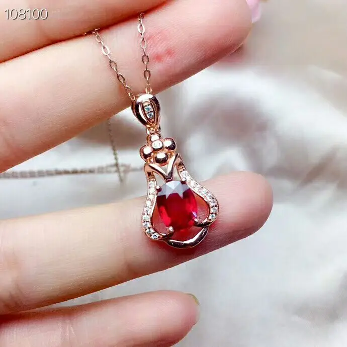 Rose gold necklace MeiBaPJ, натуральный голубь, рубиновый драгоценный камень, изящные свадебные ювелирные наборы, 925 серебряные серьги, кольцо, подвеска, ожерелье, комплект из трех предметов - Цвет камня: Rose gold necklace