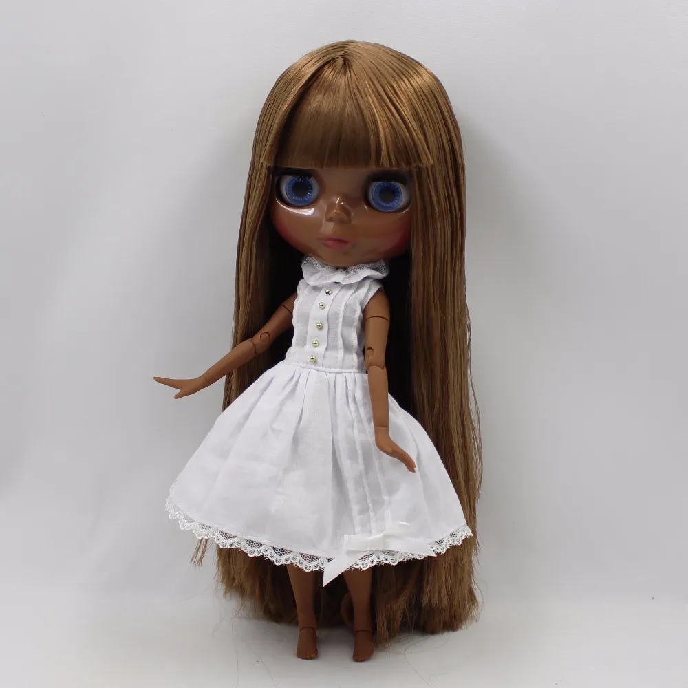 Ледяная кукла DBS Blyth супер черная кожа коричневые волосы с челкой суставное тело