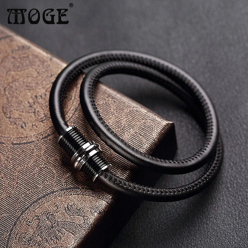 Мужские и женские двухслойные браслеты из натуральной кожи нержавеющей стали|steel