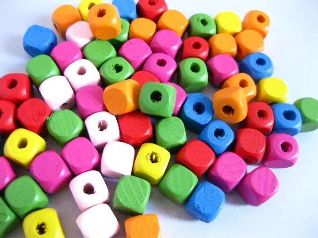 100 Смешанные яркие разноцветные 10 мм фотообои ~ деревянные бусины|wood cube beads|beads