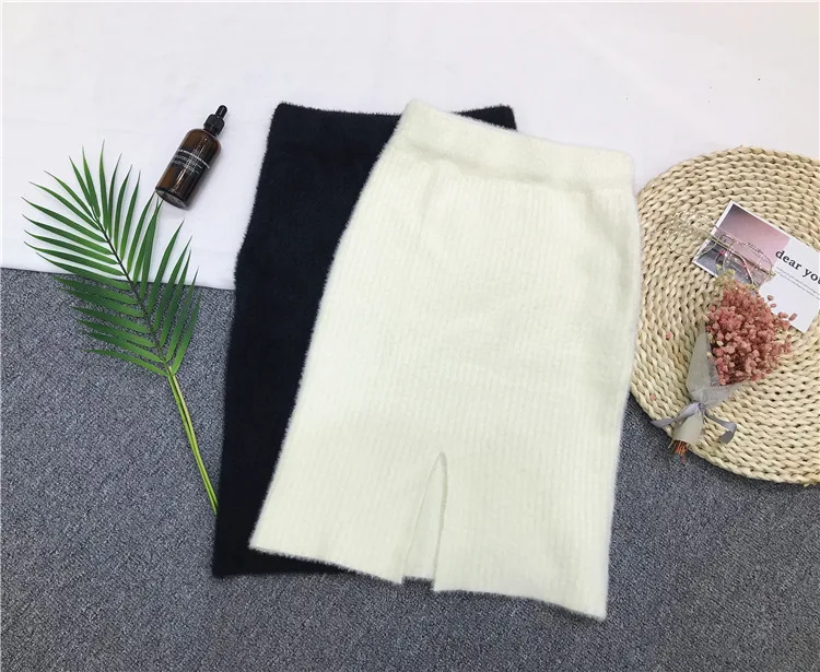 Новая зимняя вязаная юбка из шерсти норки для женщин толстая черного и белого