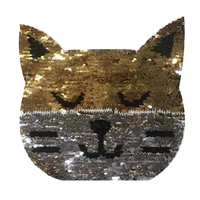 reversible change color sequins fabric animal patches for clothing 20cm cat head flip the double sided t shirt girl patch