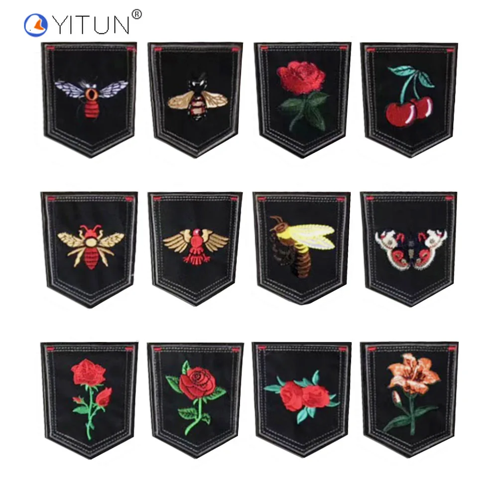 YITUN 10 шт., нашивка с розами, украшение в стиле милитари, нашивка с вышивкой, нашивка с железом для одежды, аксессуары, куртка, джинсовая аппликация