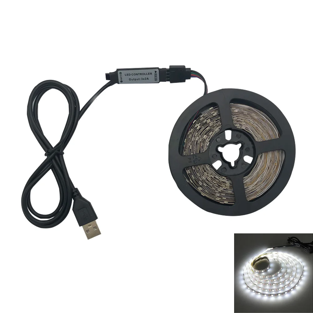 Белый USB Светодиодная лента 2835SMD DC5V Гибкая светодиодный светящаяся лента 1 м 2 м HD ТВ Настольный экран фоновый светильник - Испускаемый цвет: Белый
