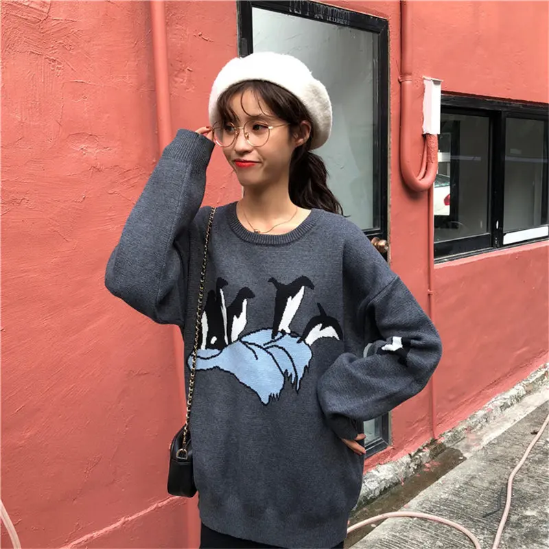 Alien Kitty Autumn Winter Sweater Fashion Women O-Neck Pullovers Knitted Tops High Quality Sweet Simple Cartoon All-Match Free | Женская
