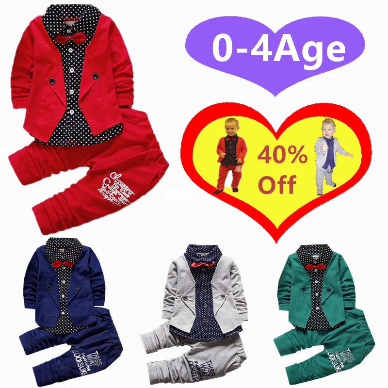 Baby Boys Casual Clothing Sets Kids Button Letter Bow Suit Children jacket +pants 2 pcs clothing set |