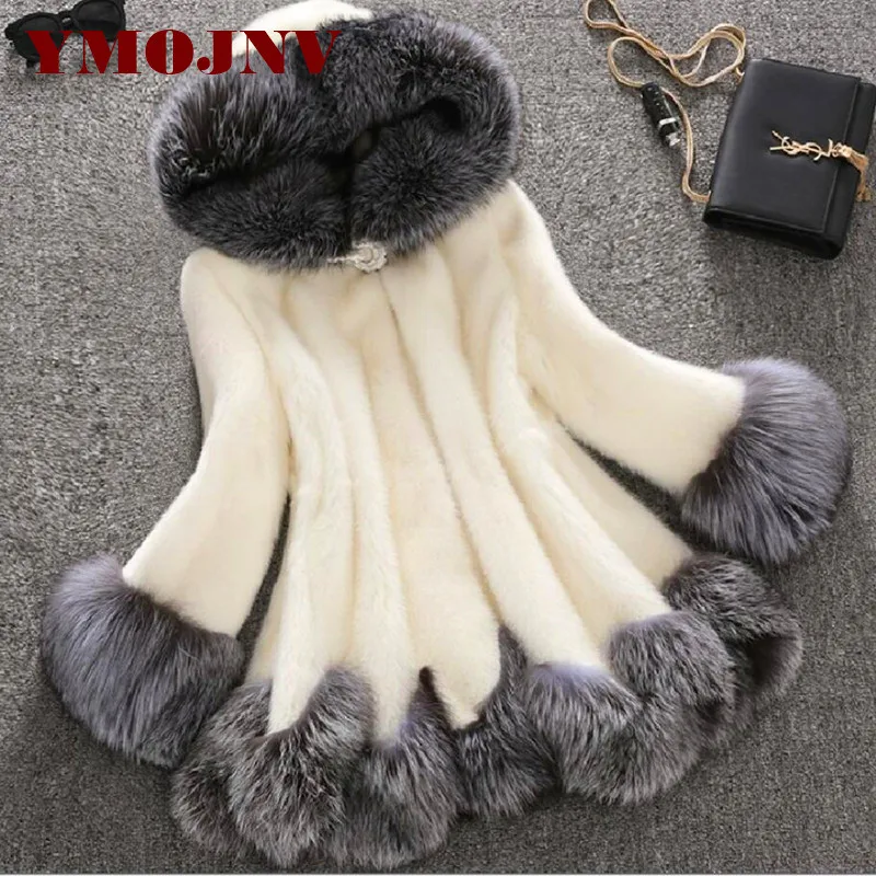 Женская шуба из искусственного меха норки роскошная длинная в европейском стиле