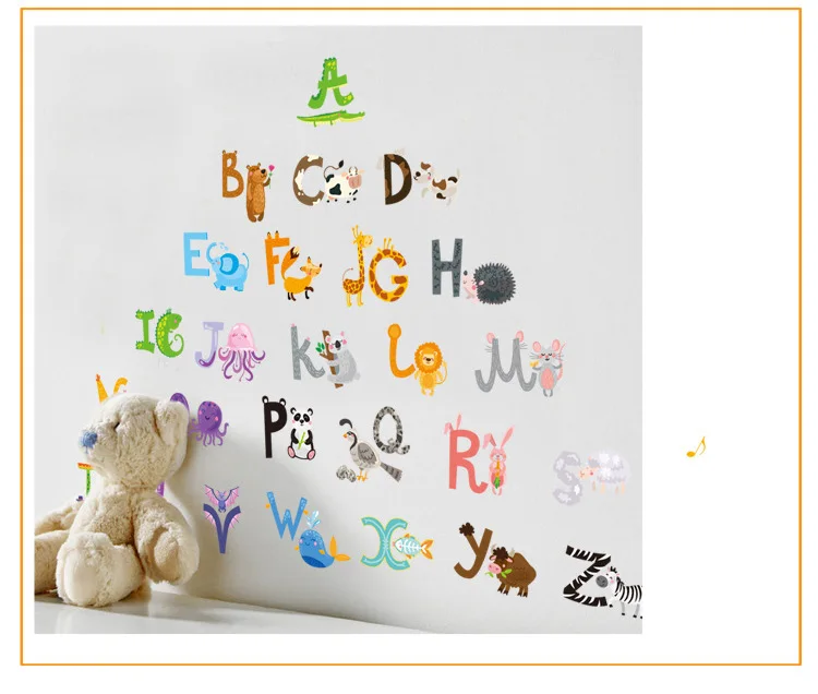 26 букв, A-Z, алфавит и животные, наклейка на стену, украшение для дома, английские виниловые наклейки на стену, наклейки для детской комнаты, Декор