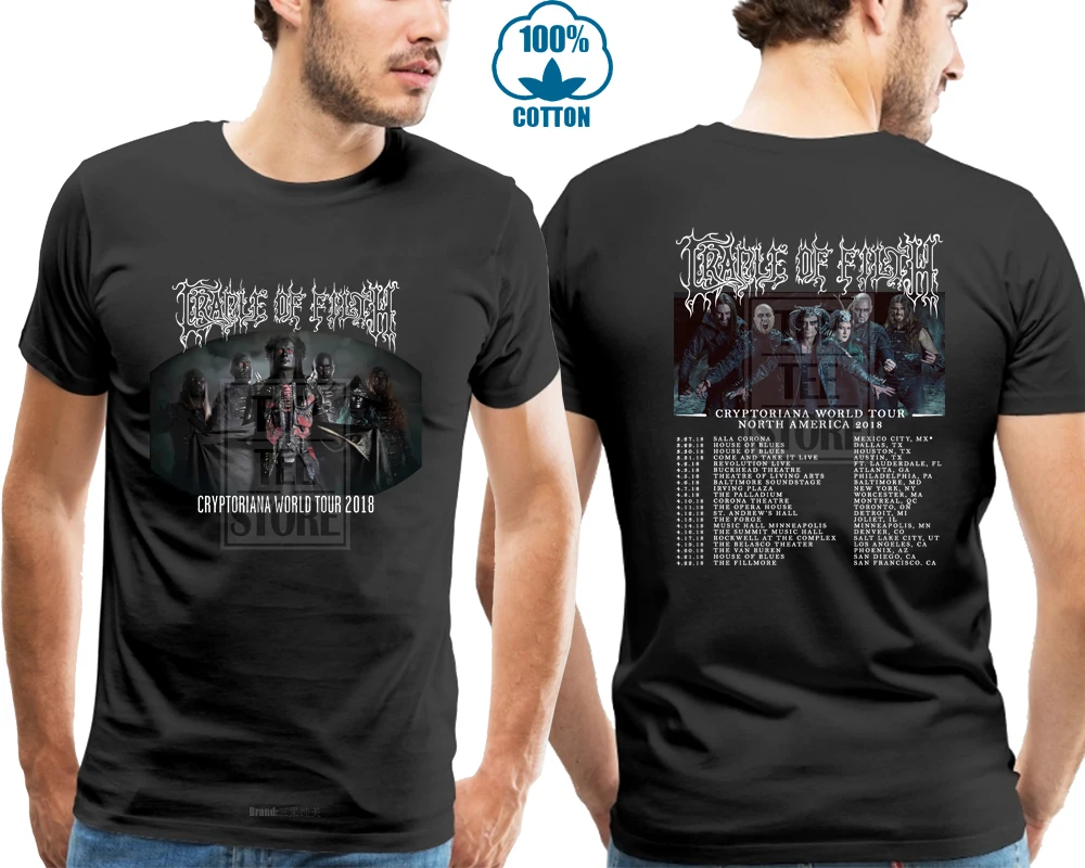 Новый стиль футболки с вырезом лодочкой футболка Cradle Of Filth Cryptoriana Tour 2018 черный