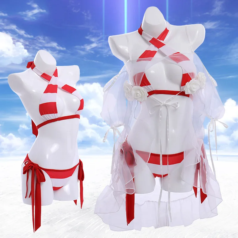 Аниме Fate/Экстра Nero Saber косплей милый сексуальный полосатый купальник набор