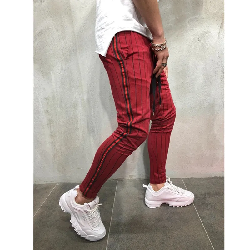 Мужские Саржевые модные брюки для бега новинка 2019 полосатые городские прямые