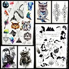 Геометрический КИТ, временная татуировка, черный водяной переводной тотем, треугольный водный переводной акварель, тигр, слон, Сова, тату-наклейка