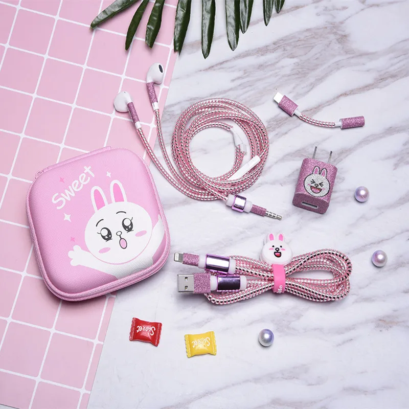 Мультяшный usb-кабель протектор для наушников с коробка для наушников кабель Стикеры для намотки спиральный usb-шнур с зарядным устройством для iphone 5 6 7 8 плюс - Цвет: style 15