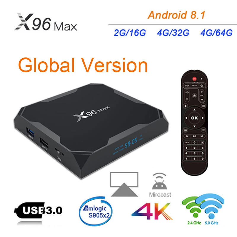 

Приставка Смарт-ТВ X96 MAX, Android 9,0, 4 ядра, 4 + 64 ГБ, 2,4 ГГц, Wi-Fi
