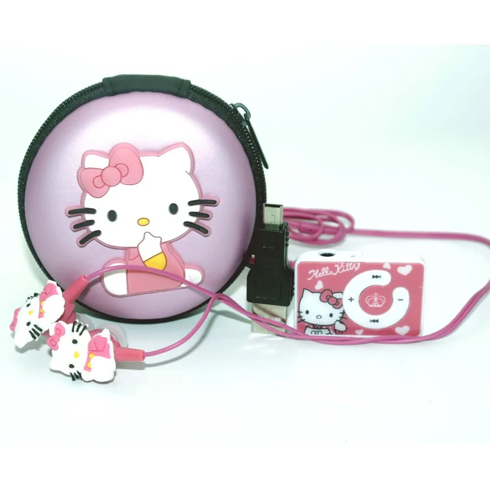 Модные Мини Рисунок Hello Kitty MP3 плеера Поддержка TF карты Clip плееры + рисунок