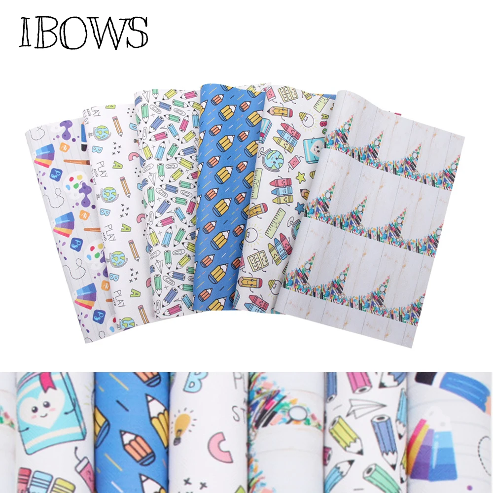 

IBOWS 22*30cm Snythetic Leather Fabric Back to School Printed Faux Vinyl Leather for DIY Hair Bow Bags Handmade Crafts Material