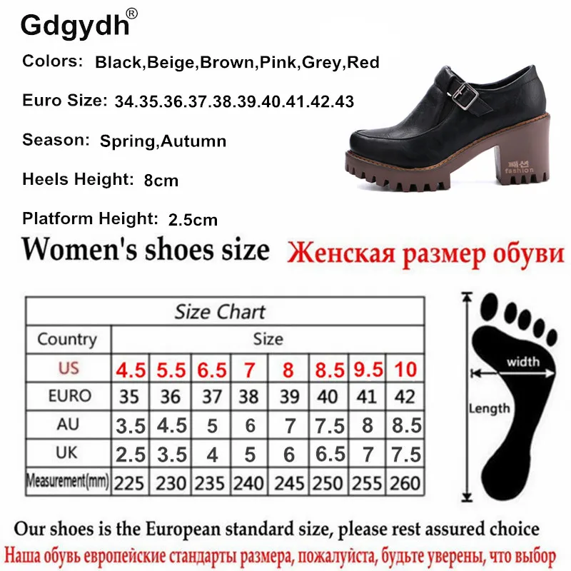 Gdgydh/Новинка года; Весенняя женская обувь на платформе; тонкие туфли в британском стиле; женские туфли-лодочки с круглым носком на квадратном каблуке; большие размеры