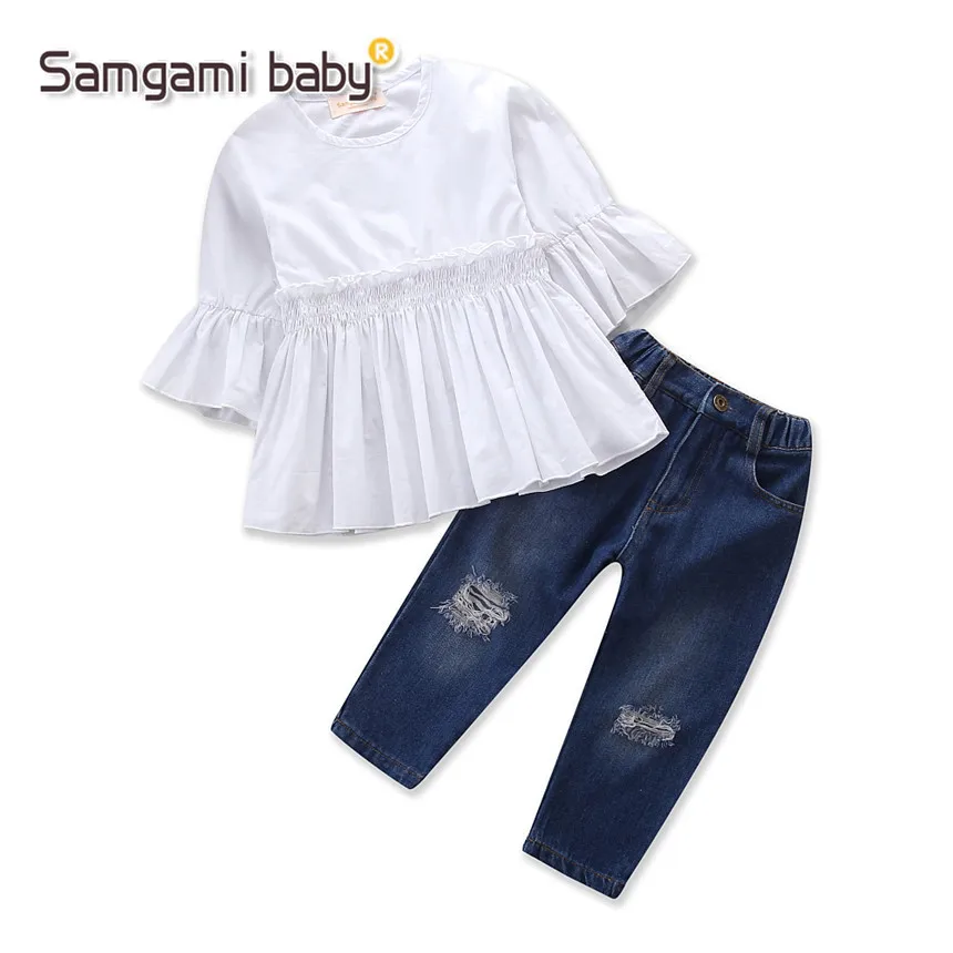 SAMGAMI комплекты одежды для маленьких девочек чистые белые топы детские брюки с