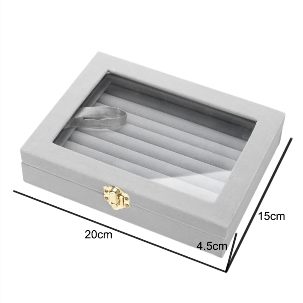 Velvet Rings Stud Earrings Jewelry Display Tray Storage Box with Glass Lid trendy | Украшения и аксессуары