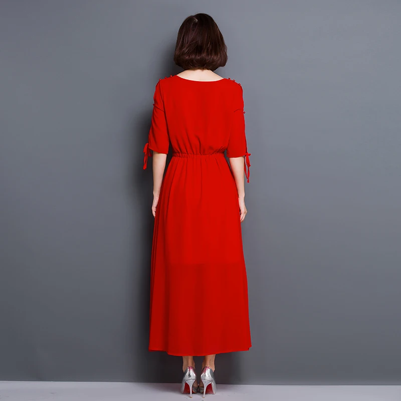 5XL шифоновое платье женское 2019 новое летнее с коротким рукавом и круглым вырезом