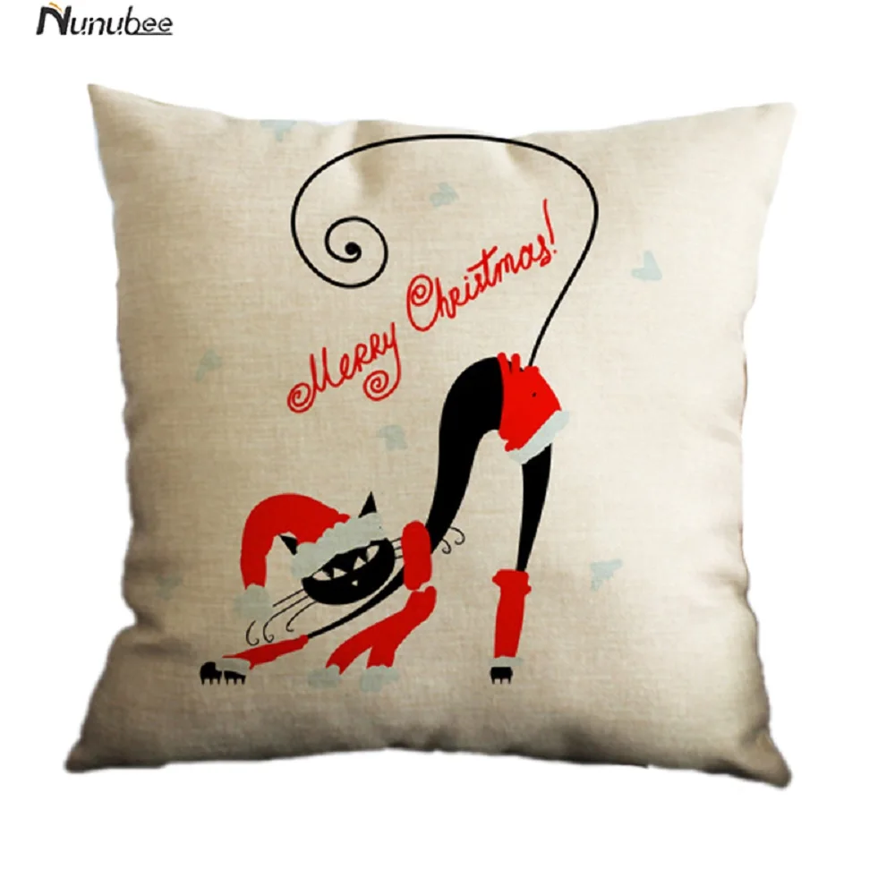 Nunubee Christmas Creative Elk Dance Cat Pattern Series Cafe Bar Family Theme Pillow Case 45*45CM | Дом и сад
