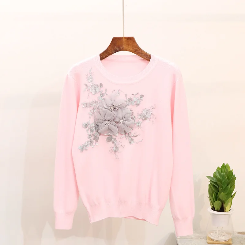 ALPHALMODA Европейская мода осенний свитер с объемными цветочными аппликациями+ джинсовые Стрейчевые штаны, комплекты женских повседневных джемперов и брюк