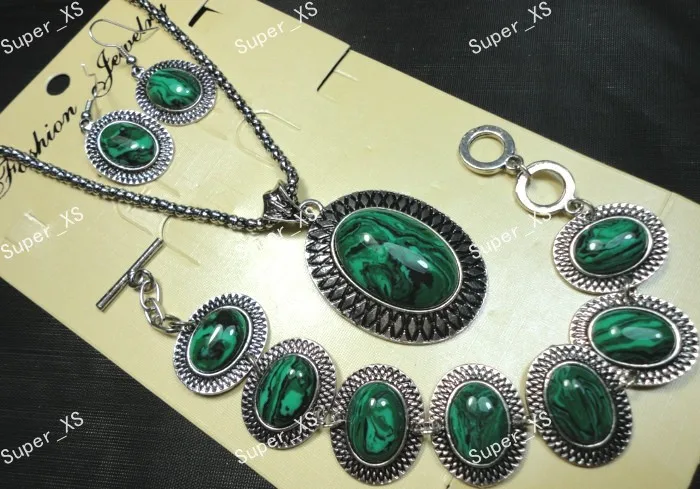 1 комплект новый топ красивый Малахитовый камень браслет серьги ожерелье 3 в