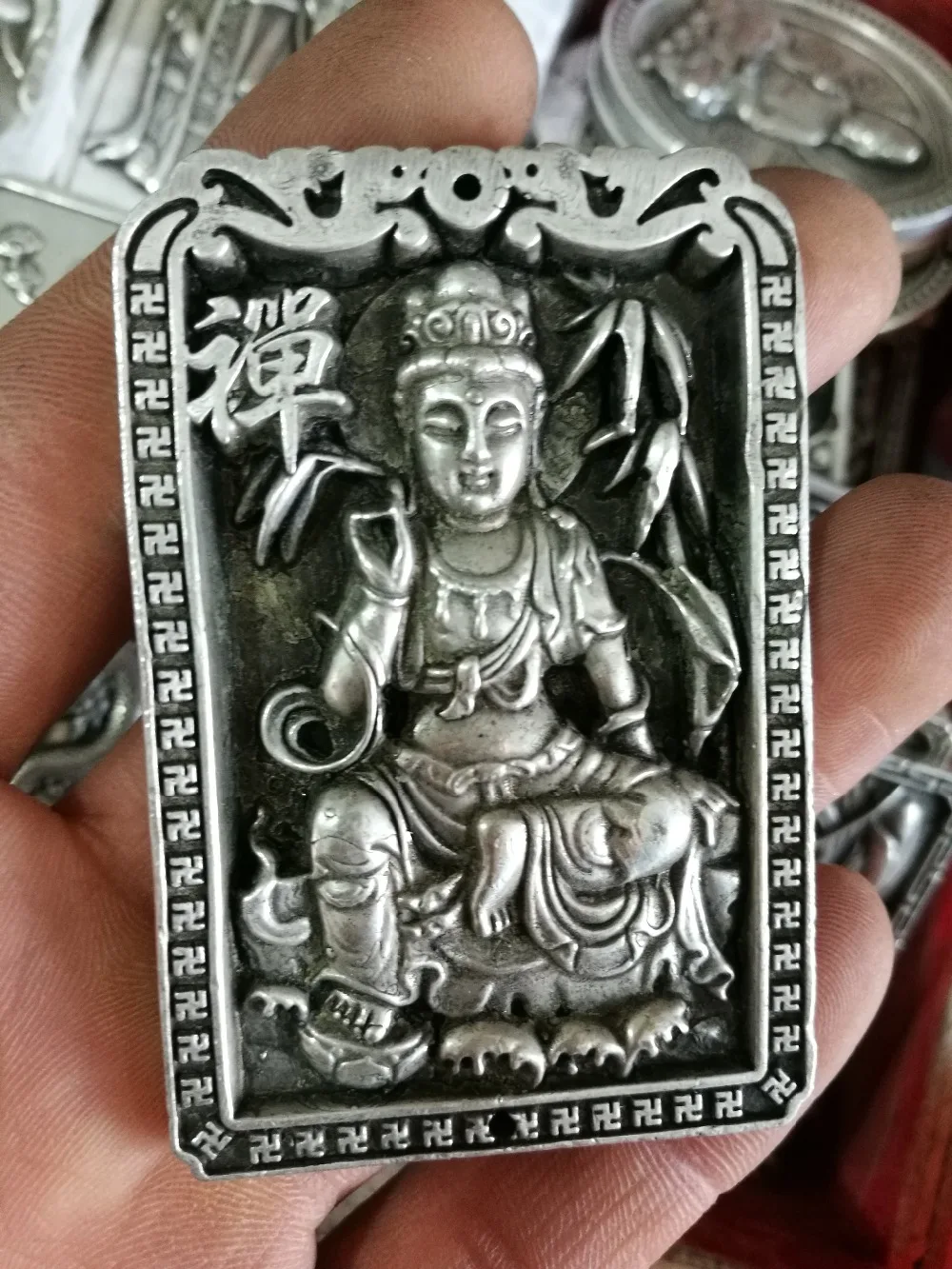 

China Tibet silver Amulet Pendant Guanyin necklace .