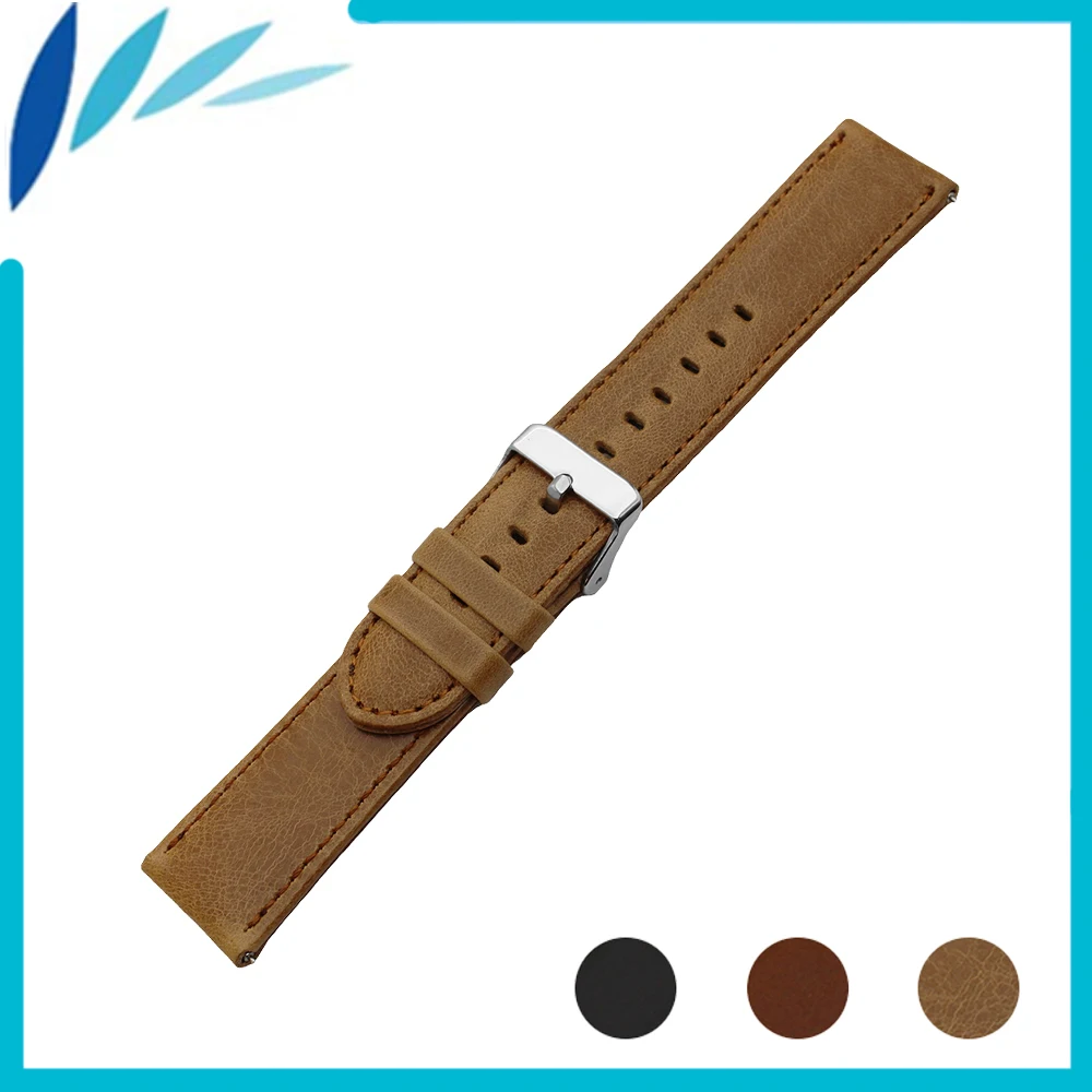 

Genuine Leather Watch Band for Asus ZenWatch 1 2 Men WI500Q WI501Q 22mm Quick Release Strap Wrist Loop Belt Bracelet Black + Pin