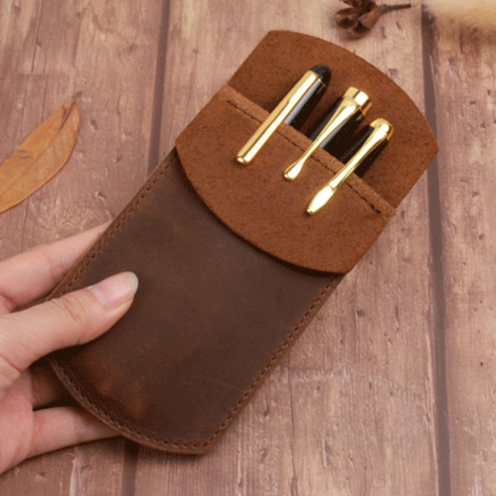 Pen Holder Pencil Case School Supplies Pouch Student Office Durable PU Leather Retro Portable Work Pocket Protector Handmade | Багаж и