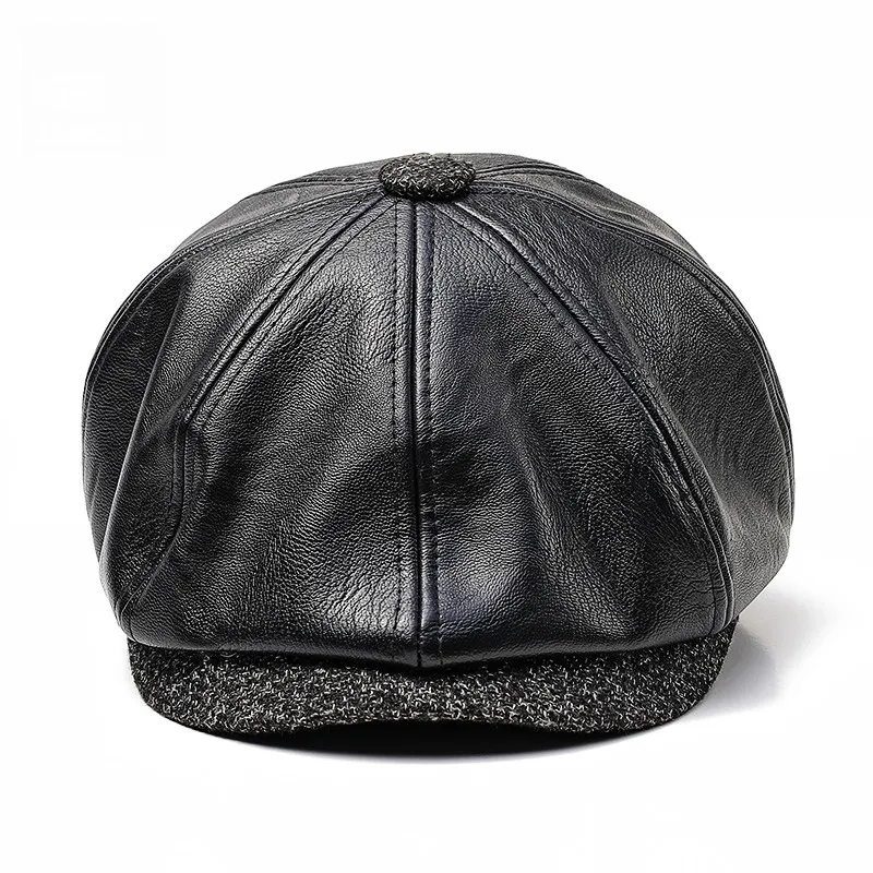 

JAMONT 2018 New Autumn Winter PU Leather Hat Newsboy Cap Men Beret Fashion Octagonal Hats Outdoor Men's Caps Gorras Casquette