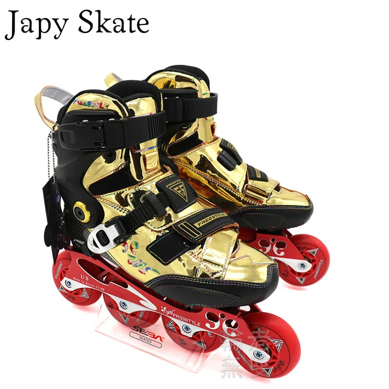 Japy Skate Фристайл YJS углеродное волокно Профессиональный Инлайн ролики для слалома роликовые коньки обуви скольжения катание Patine - Цвет: Gold Carbon