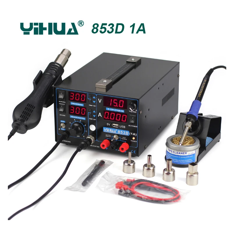 YIHUA 853D 1A SMD DC источник питания горячий воздушный пистолет паяльник паяльная станция интеллектуальный контроль температуры 853D 5A 853D