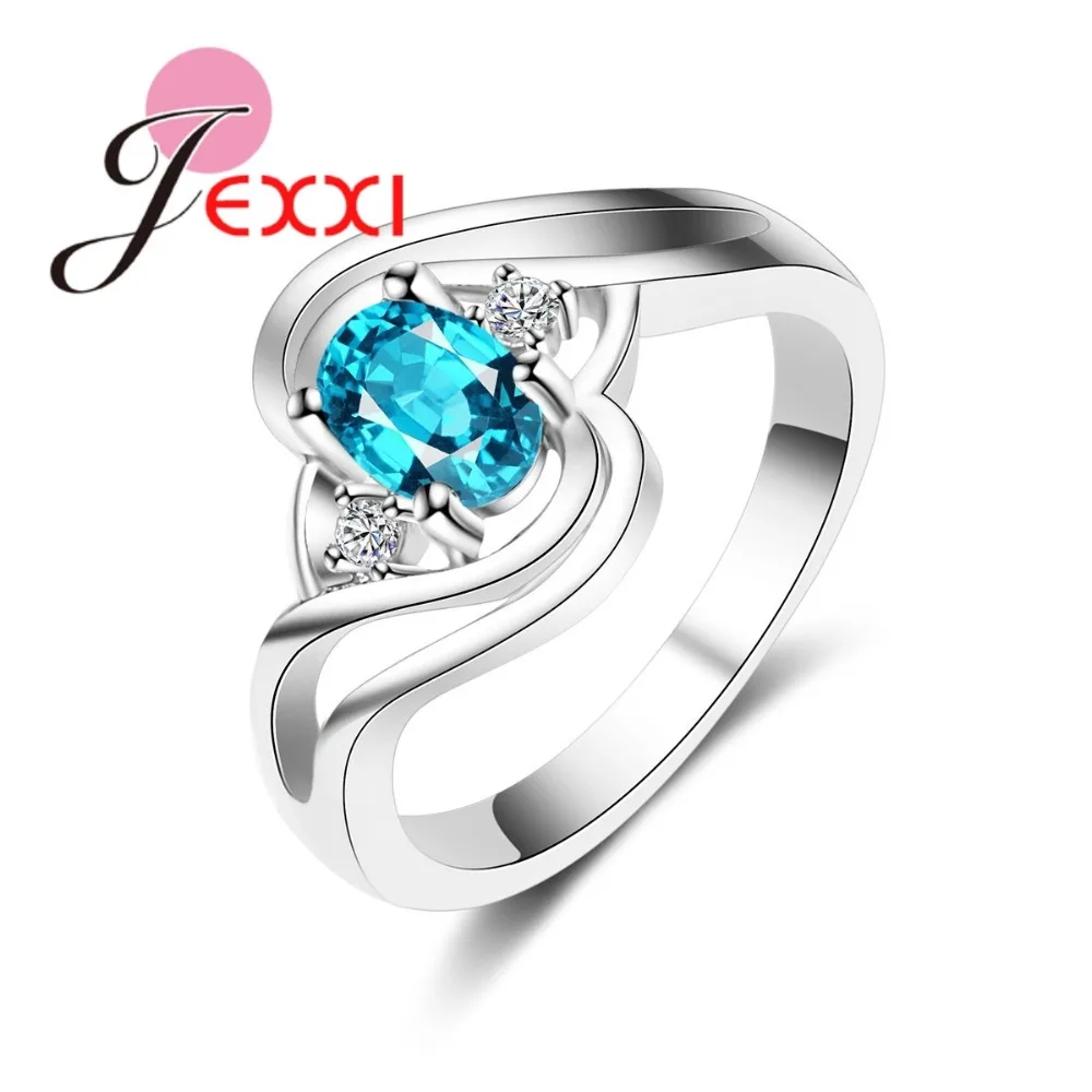 

Promotion Blue Austrian Crystal Rings Fashion Wedding Engagement Bands Jewelry 925 Sterling Silver Women Ring For Party
