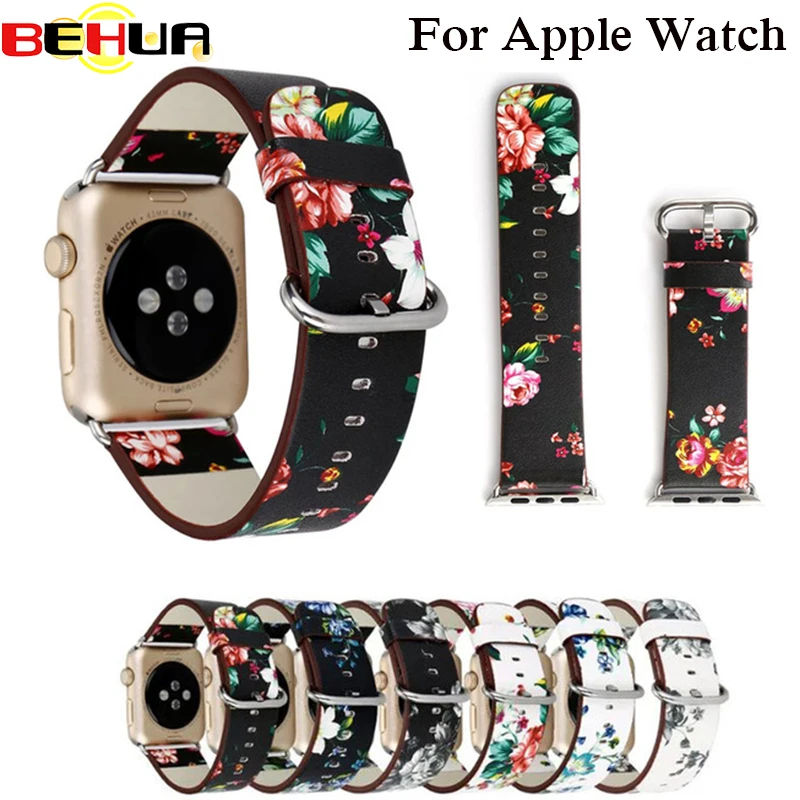 Ремешок кожаный для Apple Watch Band Модный стильный цветочный винтажный браслет iWatch 38